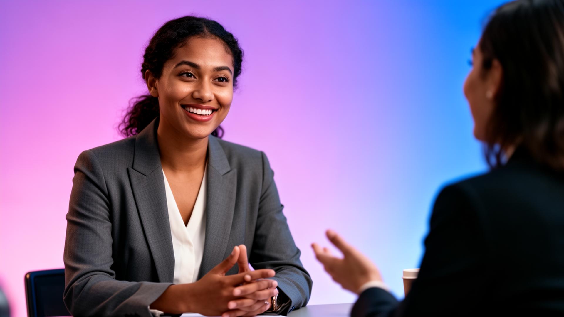 Confident immigrant speaking English in a job interview