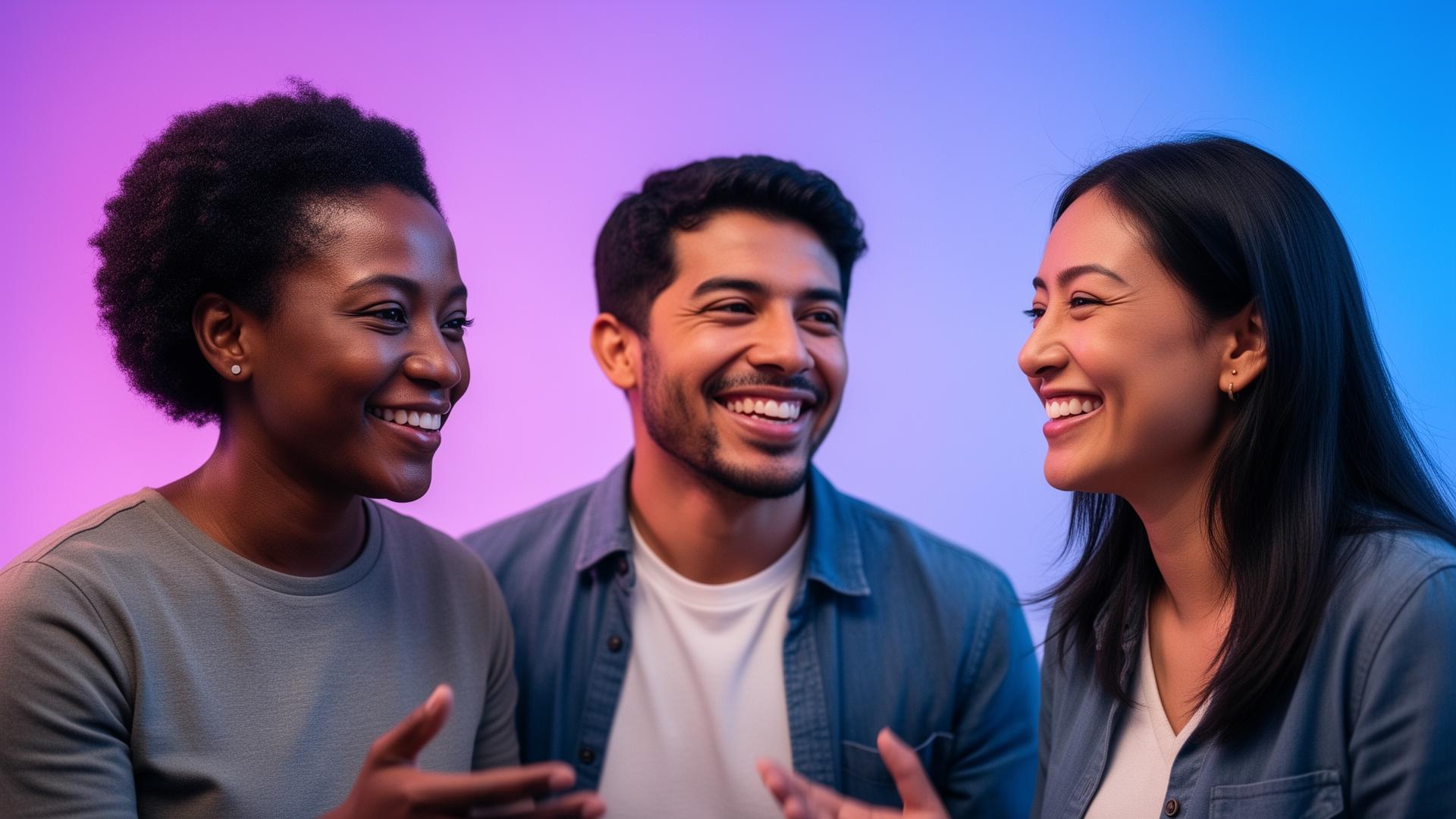 Diverse immigrants smiling and talking together